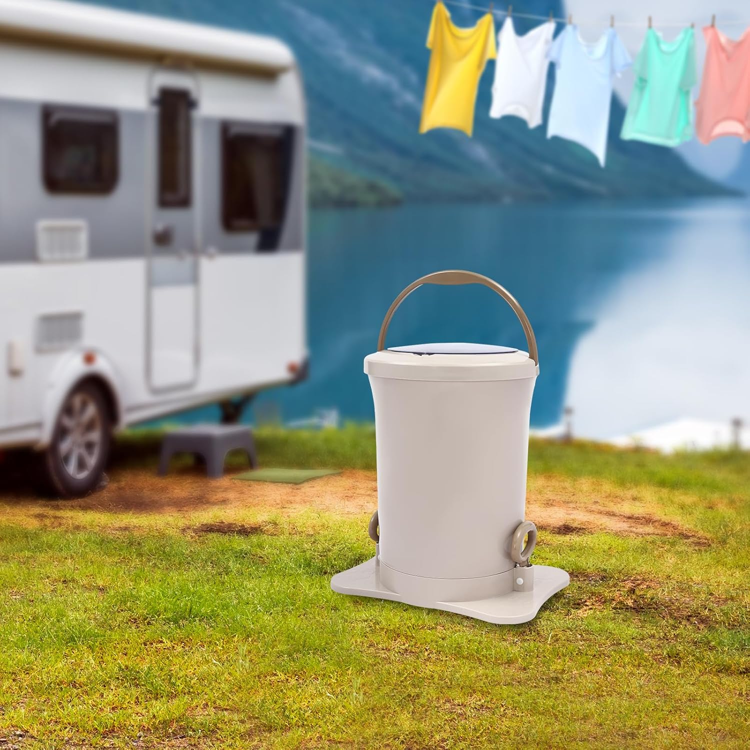 Manual Clothes Dehydrator 12L/3.17 Gal, Portable Spinner Dryer Extractor ith 4.9ft Drain Hose Manual Spin Dryer for Apartment, Dorm, RV, and Home Use (Apricot)