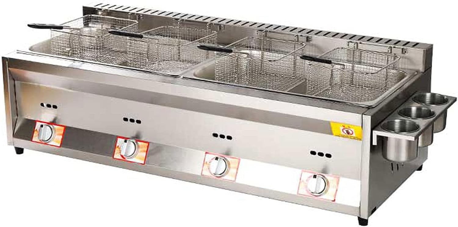 Commercial Gas Fryer Stainless Steel Fryer for Home Adjustable Firepower, with Baskets and Lids, for Chips Donuts Fish