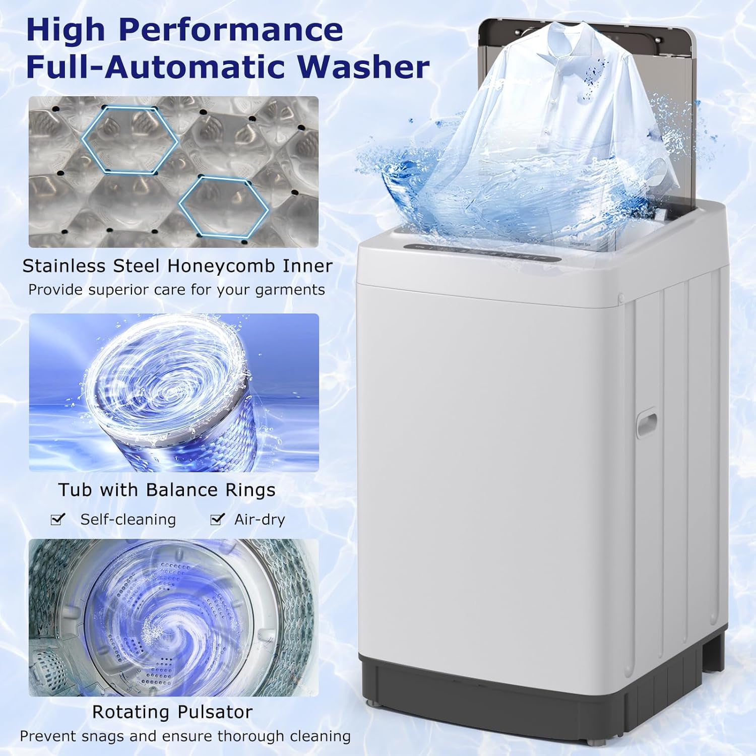 Giantex Portable Washing Machine, 1.5 cu.ft Compact Washer with Drain Pump, LED Display, 8 Programs, 10 Water Levels, Child Lock, 11 LBS Clothes Capacity for Apartment, Home, Dorms, RV (Gray & Black)