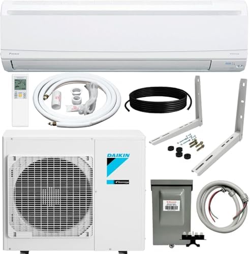 Daikin 18,000 BTU 19.5 SEER2 LV Series Ductless Mini-Split Wall Mount Heat Pump Air Conditioner with 15' Installation Kit, Wall Bracket, 1/2 Electric Whip, 30A Fuse -230V