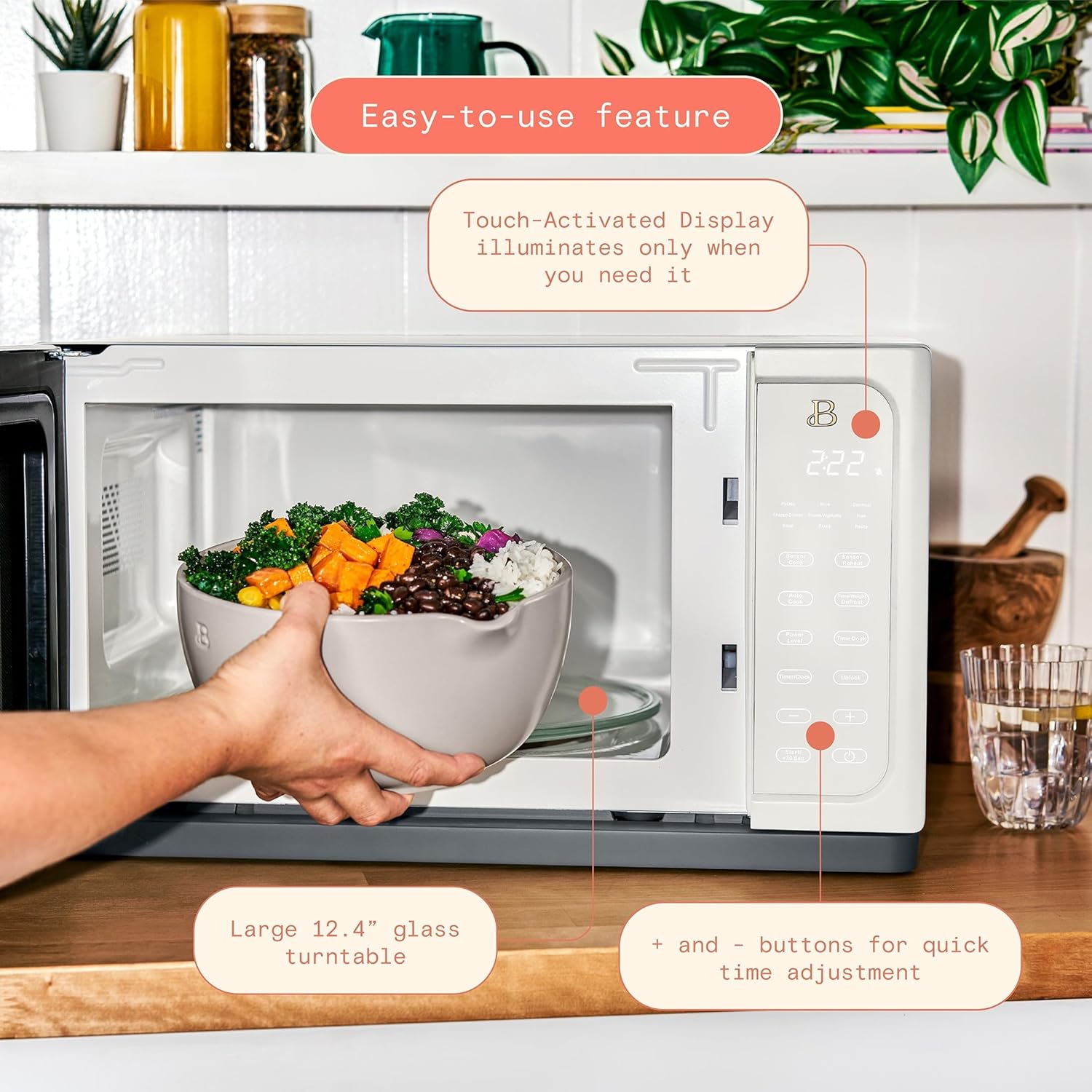 Beautiful 1.1 Cu Ft Sensor Microwave Oven, 1000W, 15 Presets, Touch Display (White Icing)