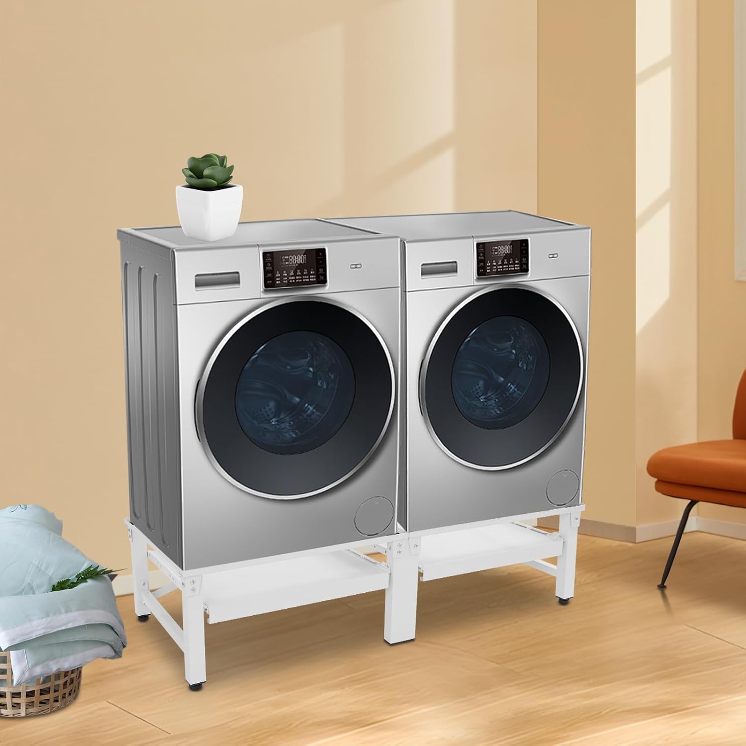 Double Washing Machine Base, Universal Laundry Pedestal, Heavy Duty Metal Washer Dryer Pedestal 49