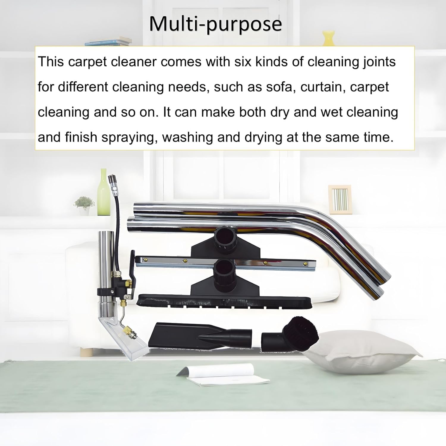 Carpet Extractor Machine 60L 3 in 1 Stainless Steel Hotel Carpet Cleaning Machine 110V 2000W for Corridor, Conference Hall and Restaurant