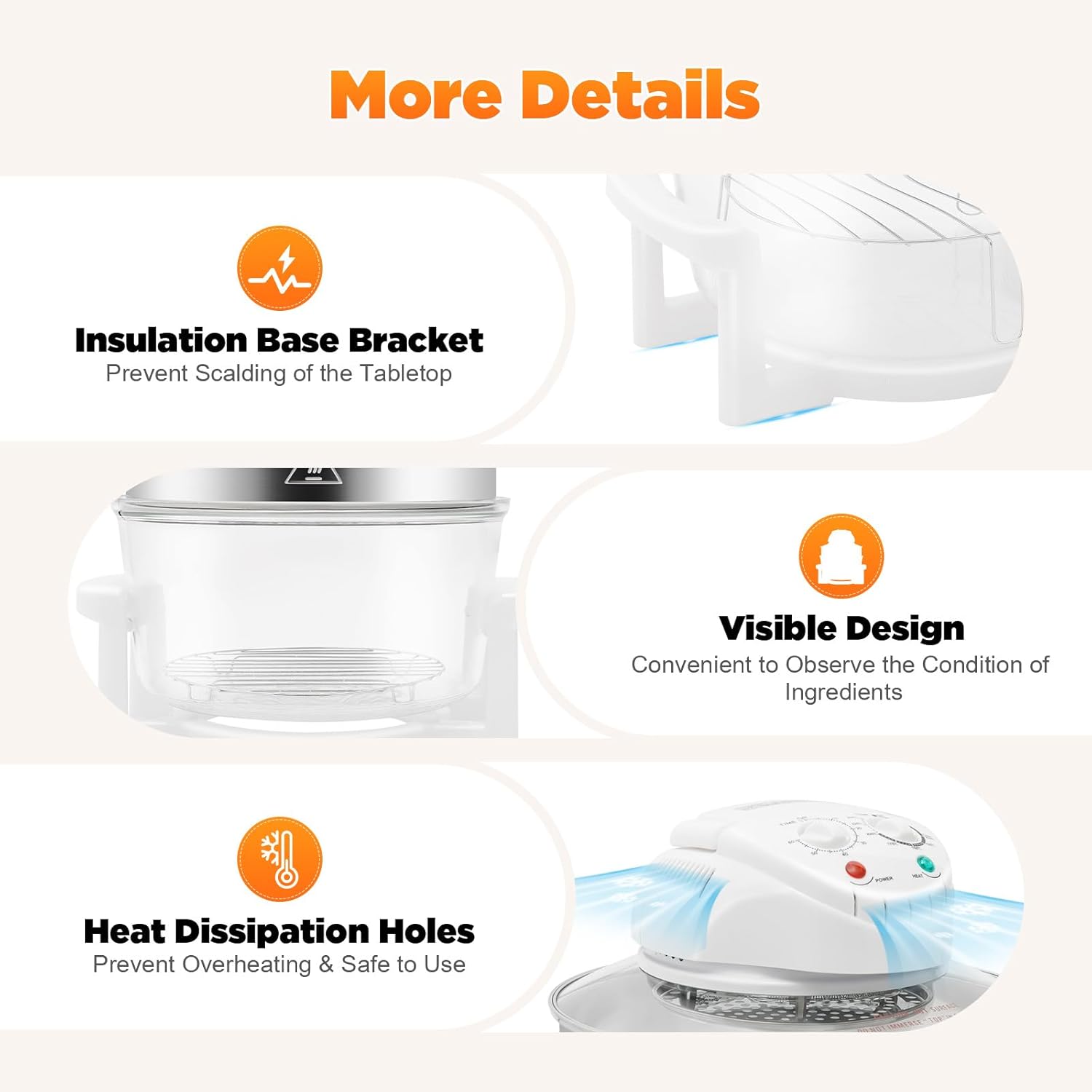 CNCEST Air Fryer Oven,360 °Vertical Heating Grease Removal Infrared Convection Healthy Meal Electric Convection Oven Cooker with Fried, Roasted, Steamed, Defrosted Function