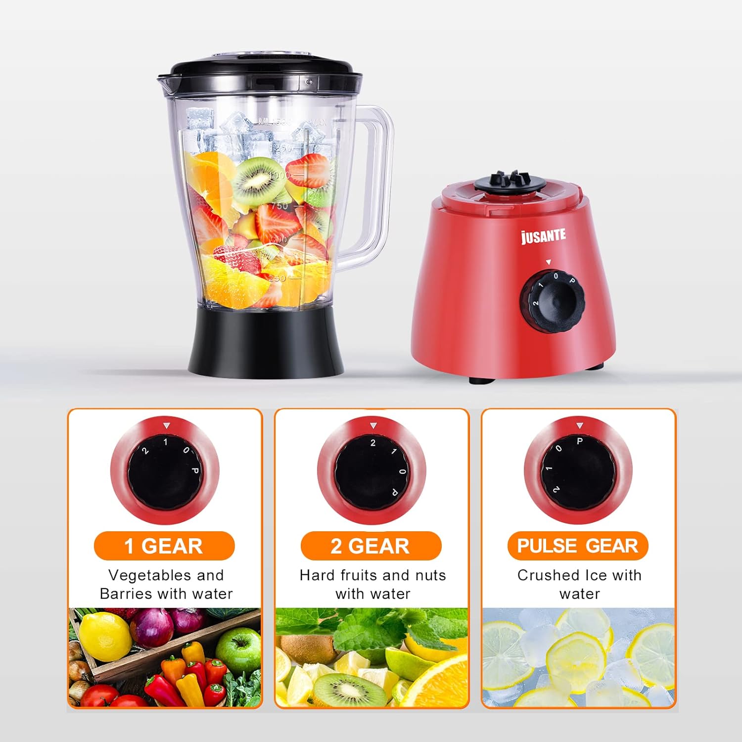 Blender for Smoothies, Small Blender with 500W Motor for Milkshake Desserts Nut Butter, Cocktails Sauces (Red)