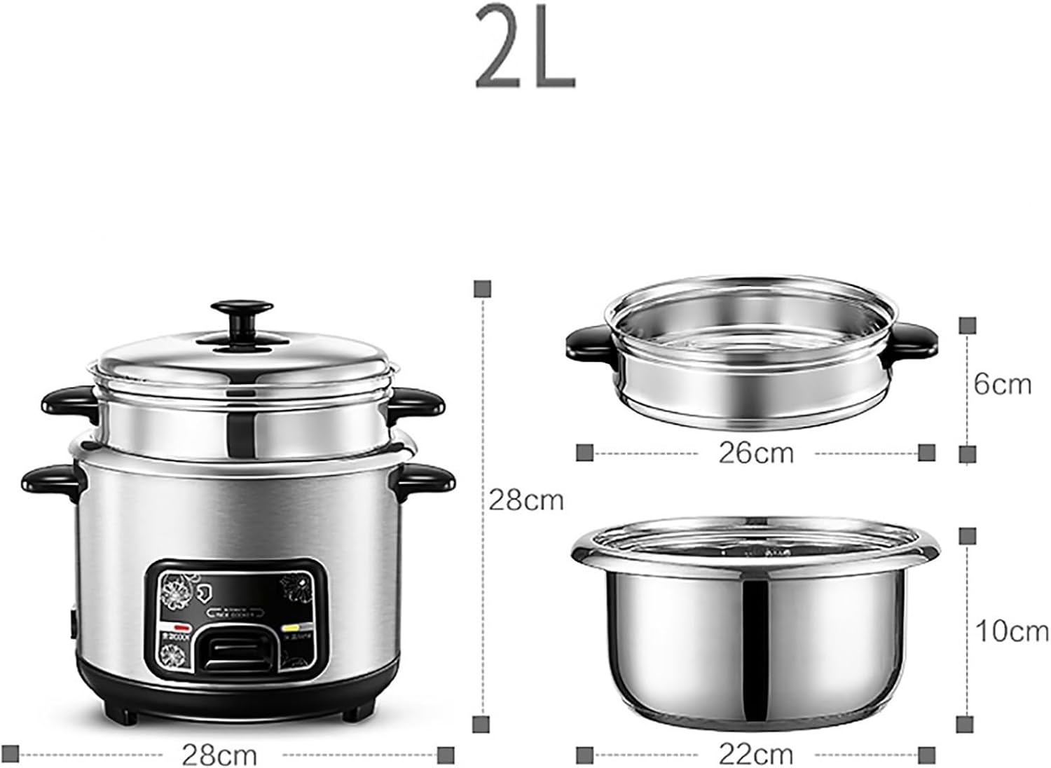 Rice Cooker (2-5L) Home Multi-function Stainless Steel Inner Pot Rice Cooker，Small Appliances Can Accommodate Up To 1-7 People 220-240V US/EU(2L-400W)