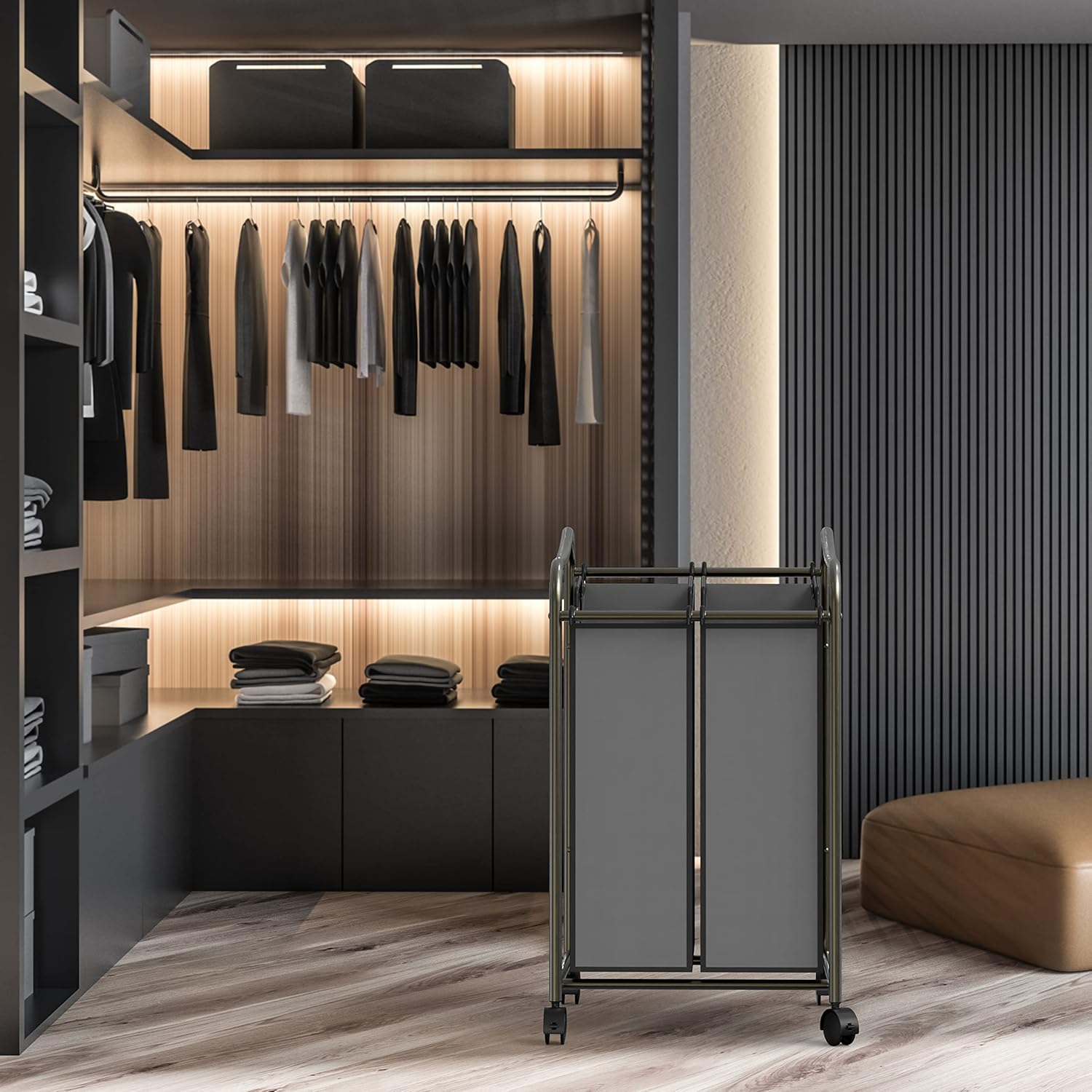 Simple Houseware 2-Bag Heavy Duty Rolling Laundry Sorter Cart, Dark Gray – 2 Section Removable Bags and Lockable Wheels for Laundry Room Organization