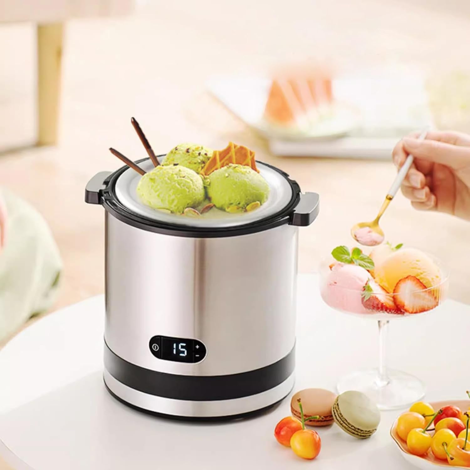 Ice Cream Maker Ice Cream Machine Household Small Homemade Mini Fully Automatic Fruit Ice Cream Machine Yogurt Cone Machine Table Top Ice Cream Machine，Fun Kitchen Appliance