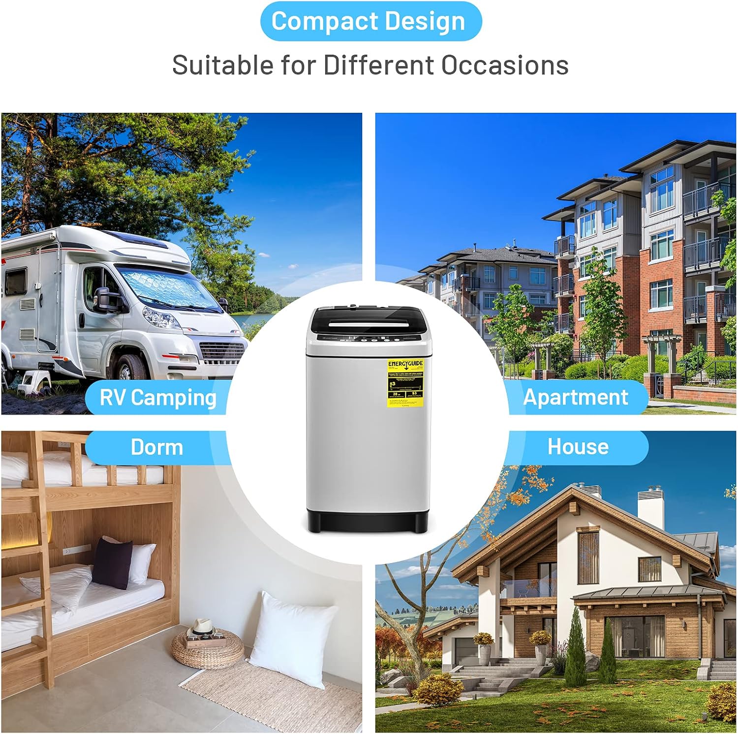 COSTWAY Portable Washing Machine, 11Lbs Capacity Full-automatic Washer with 8 Wash Programs, LED Display, 10 Water Levels, Compact Laundry Washer and Spinner Combo for Apartment Dorm, Grey