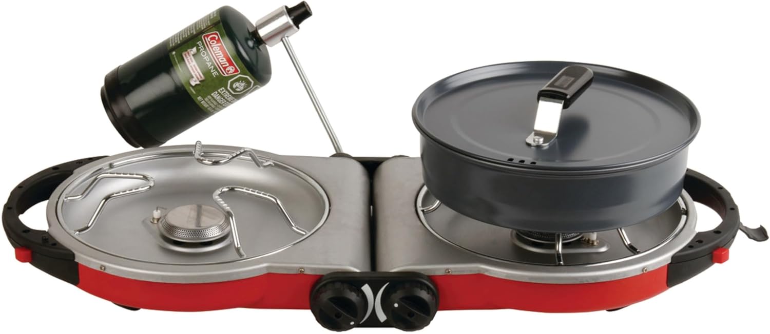 Coleman Fold ‘N Go 2-Burner Propane Stove, Dual Adjustable Burners with 20,000 BTUs of Power & InstaStart Ignition, Great for Camping, Tailgating, Grilling, & More