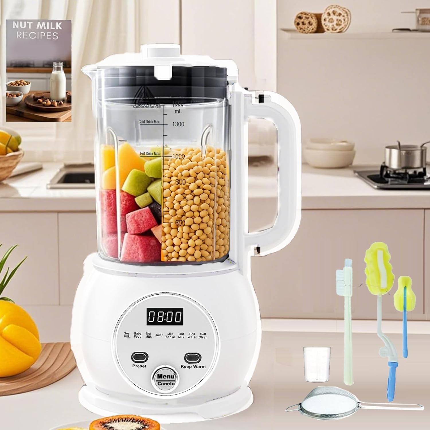 10 in 1 Nut Milk Maker Hot Blender,51oz Homemade Soy, Almond,Oat,Plant Based,Baby Food Maker 20 Blades,Automatic Soybean Machine with 24H Delay Start/Keep Warm8H/Boil Water&Auto Clean