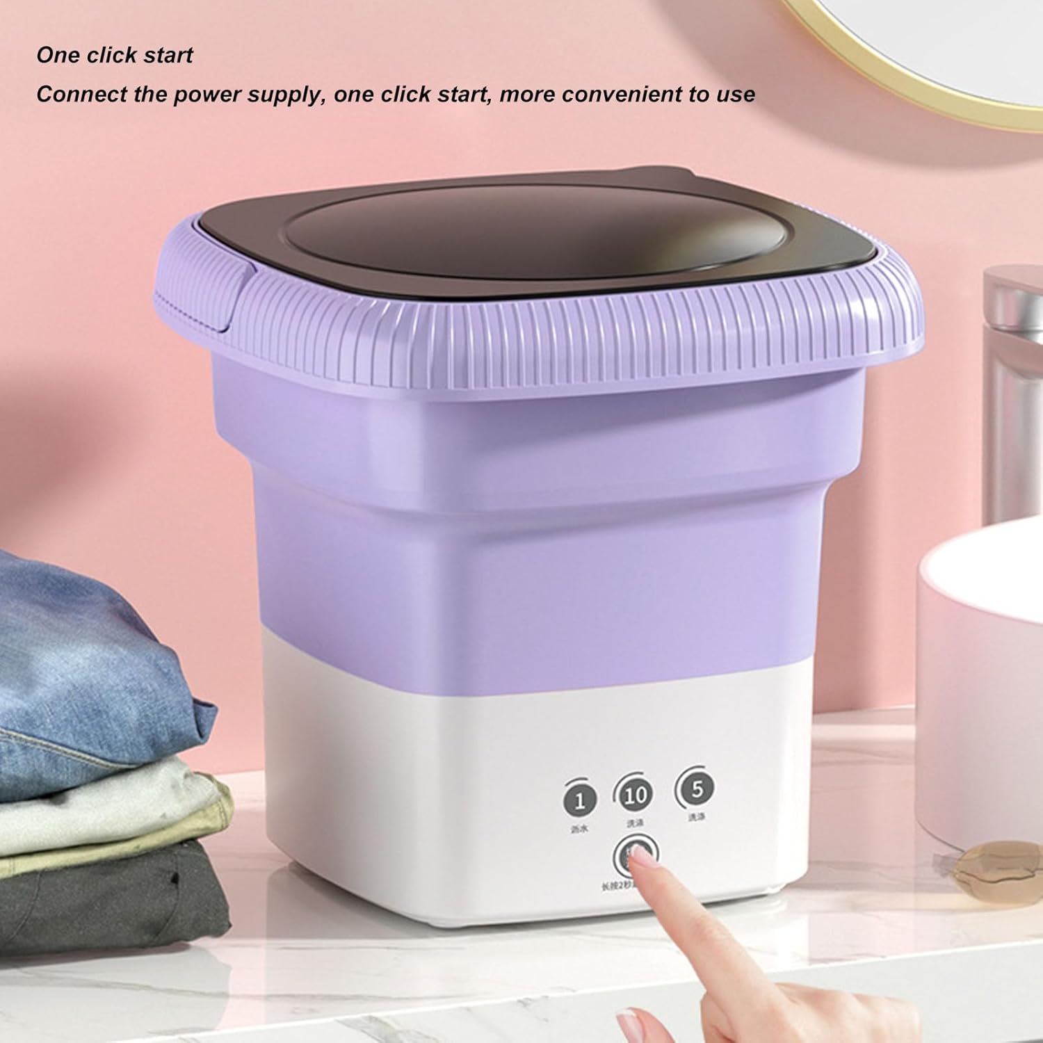 TOPINCN Portable Washing Machine with Advanced Turbine Technology, Mini Foldable Laundry Washer for RV Travel, Apartment (Violet)