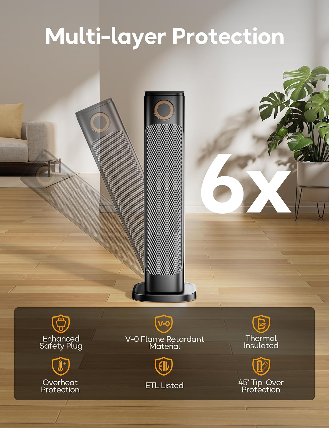 Patio Heater And Fan Combo for Indoor Use, 1500W Tower Portable Electric Space Outdoor with Remote,Infrared Heater, 15H Timer, Oscillation, Quiet, for Garage, Room, Office BLACK