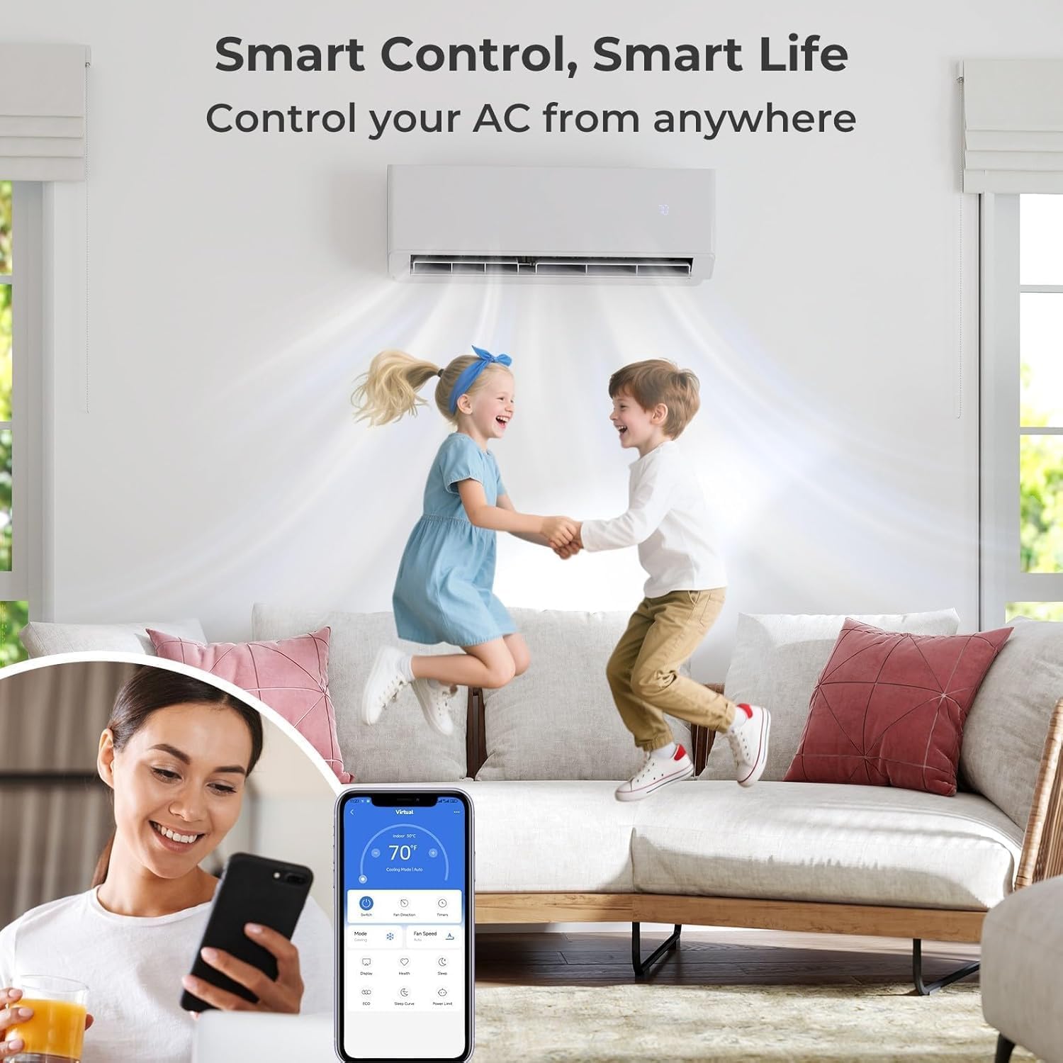 20K Dual 2 Zone Mini Split Air Conditioner and Heater, 20 SEER2 208-230V 12000 + 12000 BTU Wifi Mini Split AC/Heating System Multi Zone, Ductless, Wall Unit