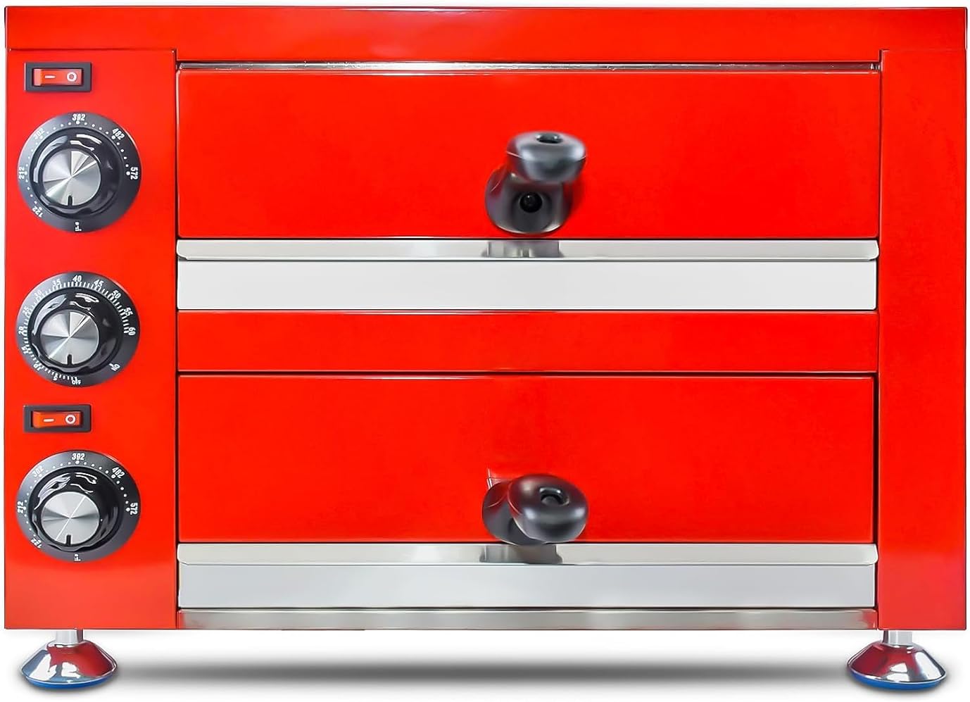 Commercial 12” Electric Pizza Oven,Indoor Pizza Oven, Double Stainless Steel Pizza Maker with Timer for Restaurant, Red, 1100W