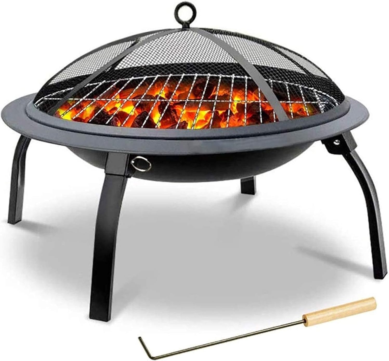 Fire Pits,Garden Outdoor Fire Pits Steel Folding Fire Bowl with Grill & Cover & Poker Camping Fire Pit BBQ Brazier Wood Charcoal Patio Heater