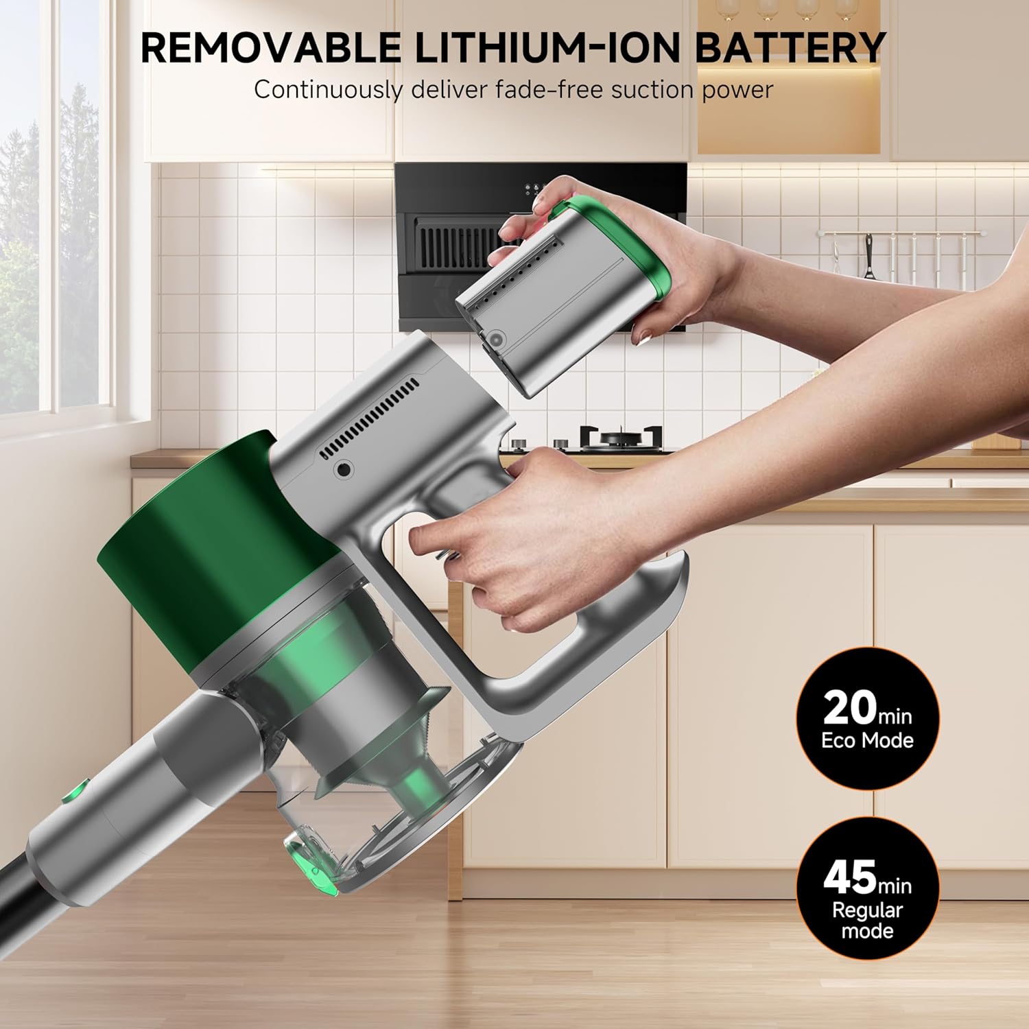 Cordless Stick Vacuum Cleaner - Lightweight Handheld Vacuum with Self Standing, Removable Battery with 45min Running Time, Anti-tangle Wireless Vacuum for Home Pet Hair/Hardwood Floor/Carpet GB