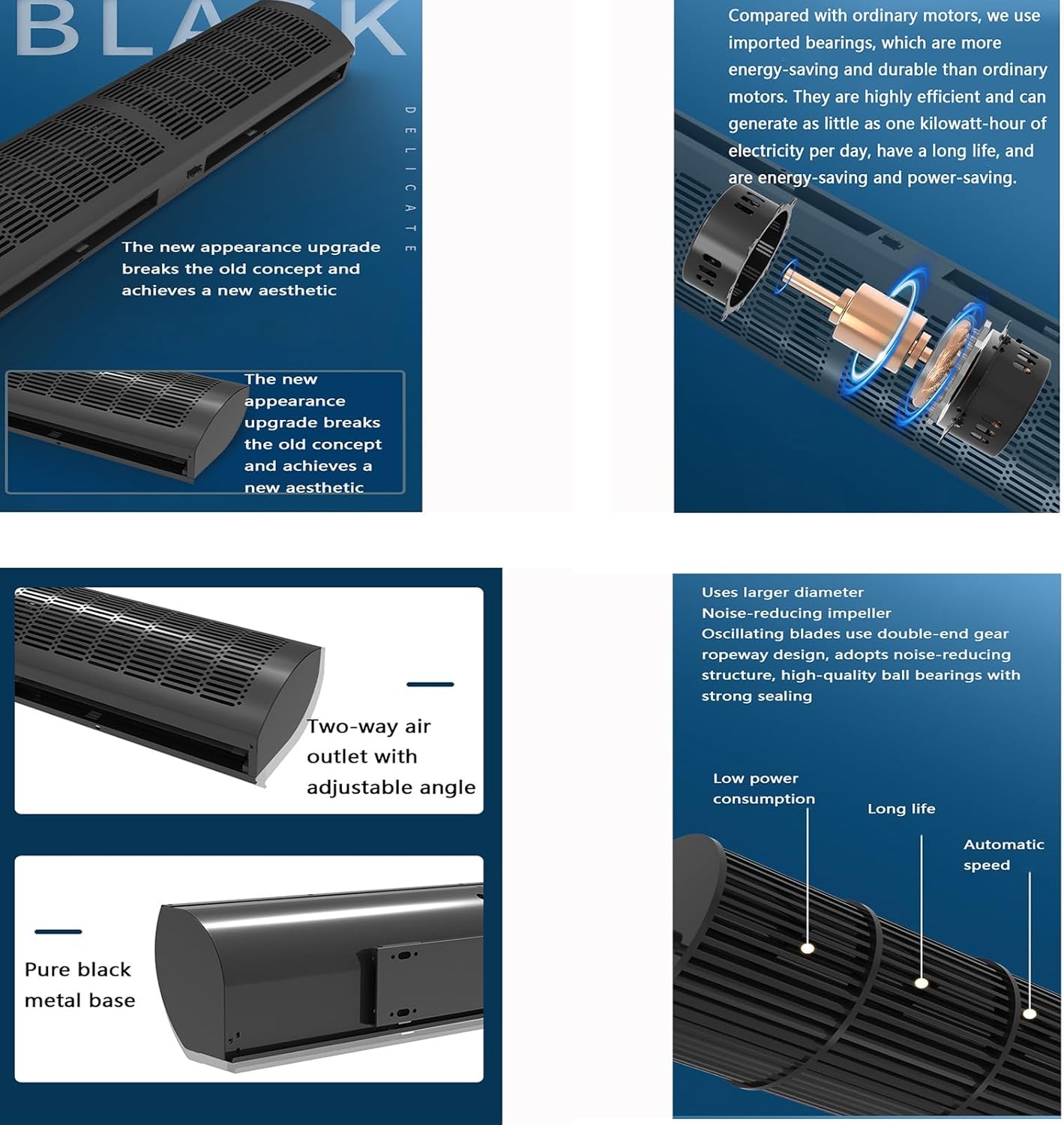 23-inch, 35-inch, 39-inch Black Commercial Thin Door Air Curtain Machine, High-Efficiency Energy-Saving Natural Wind(120cm(47.2inch))