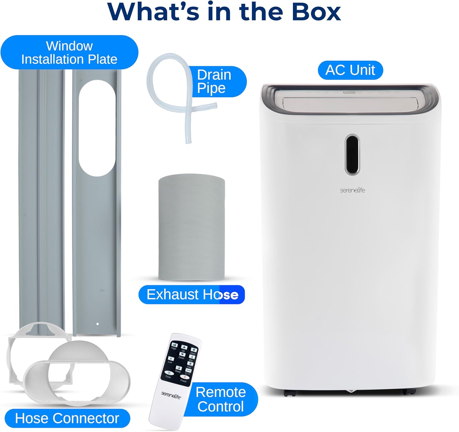 SereneLife 12000 BTU Portable Air Conditioner - 3-in-1 Compact Standing Air Conditioner for Room Up to 380 Sq. Ft. - Floor AC Unit with Remote Control - Universal Casters, Window Mount Kit