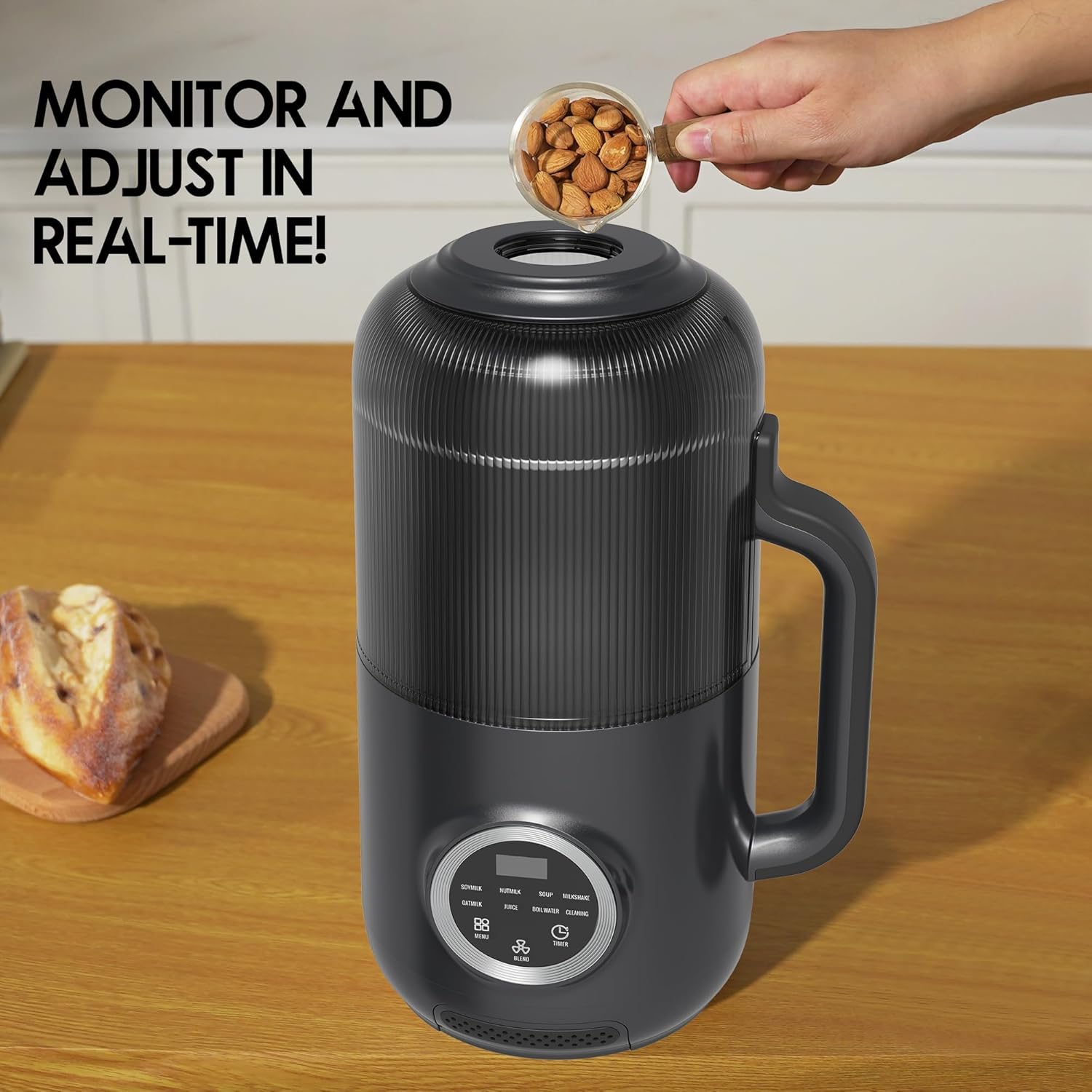 8-in-1 Nut Milk Maker, 40oz Blender Homemade Almond, Oat, Soy, Coconut Milk, Juice & Soup, Electric Bean Milk Machine with Delay Start/Auto-Clean/Boil Water/Keep Warm (Black)