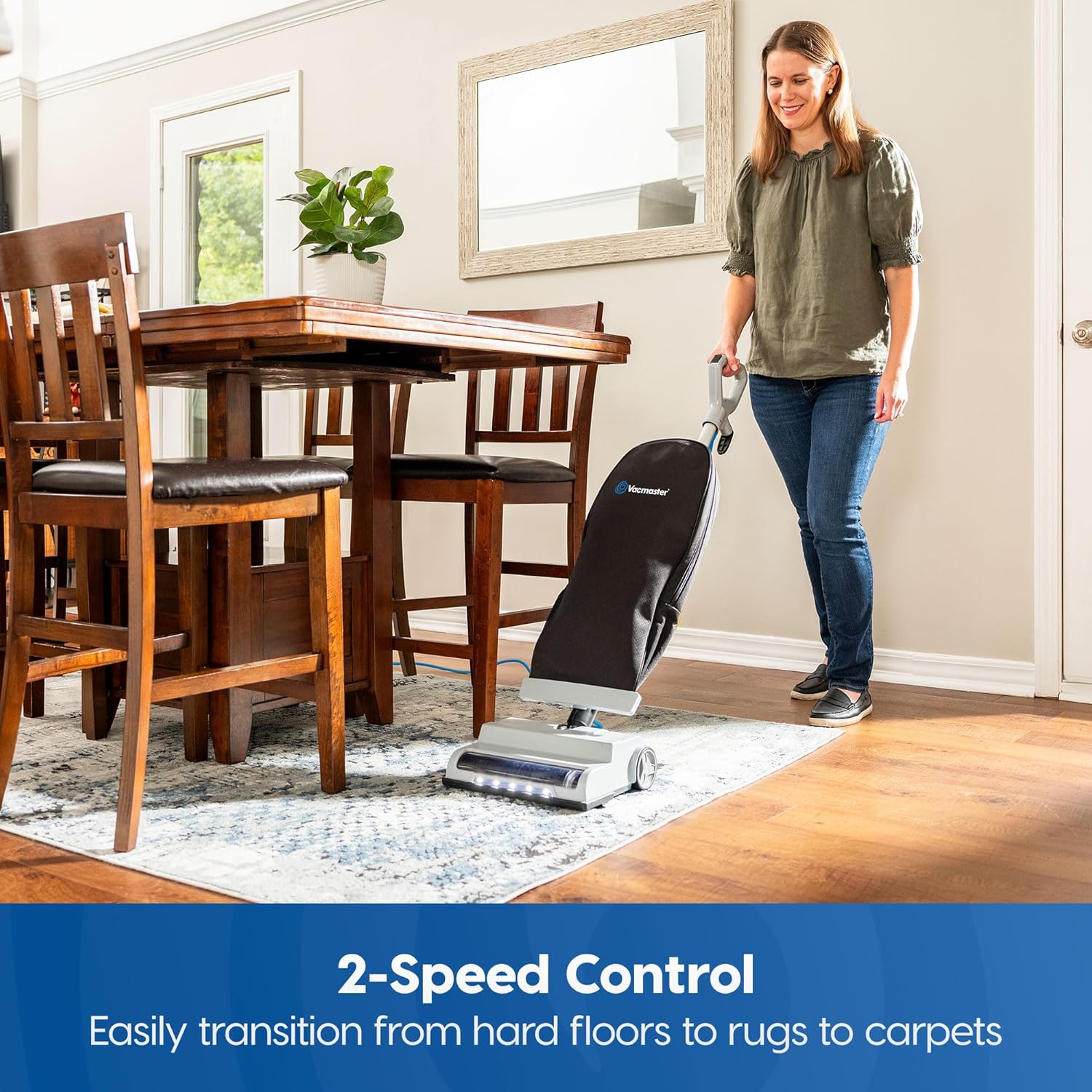 Vacmaster UB0402 Commercial Vacuum Cleaner Ultra-Lightweight 14L Capacity Bagged Upright Vac with LED Headlight and 2-Speed Setting Powerful Suction for Pets, Carpets & Hard Floor