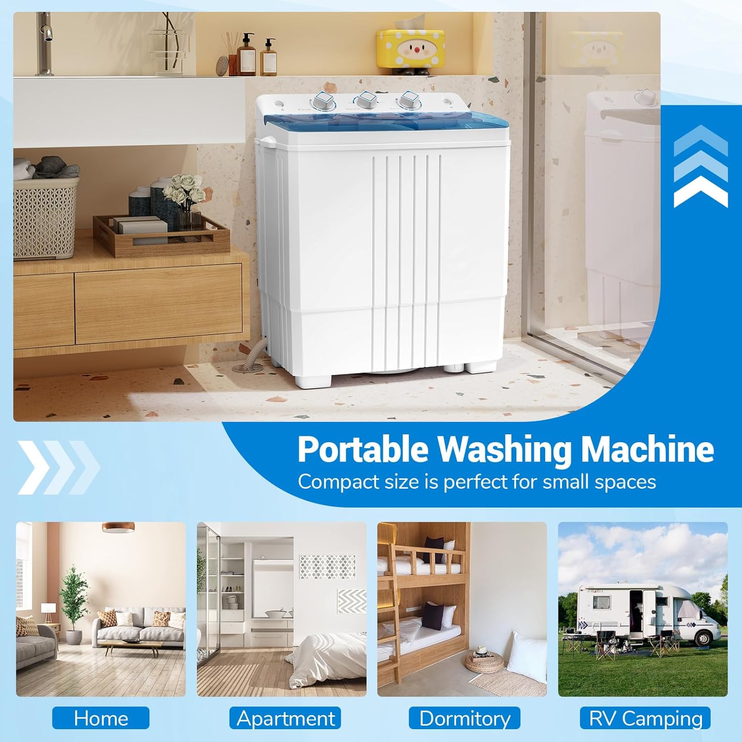 ARLIME Portable Washing Machine, 20 LBS Twin Tub Laundry Machine, 12 LBS Washer & 8 LBS Spinner Combo, Semi-Automatic Washer Machine for Dorms, Apartment & RVs (Blue)