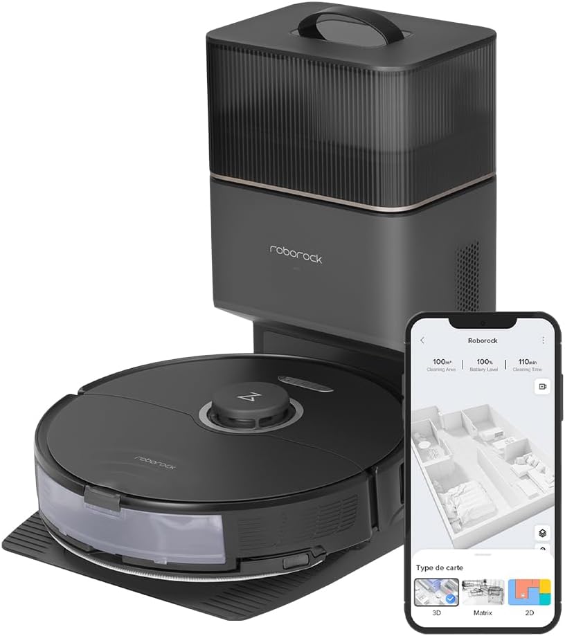 roborock S8+ Robot Vacuum, Sonic Mop with Self-Empty Dock, Stores up to 60-Days of Dust, Auto Lifting Mop, Ultrasonic Carpet Detection, 6000Pa Suction, Black (Renewed)