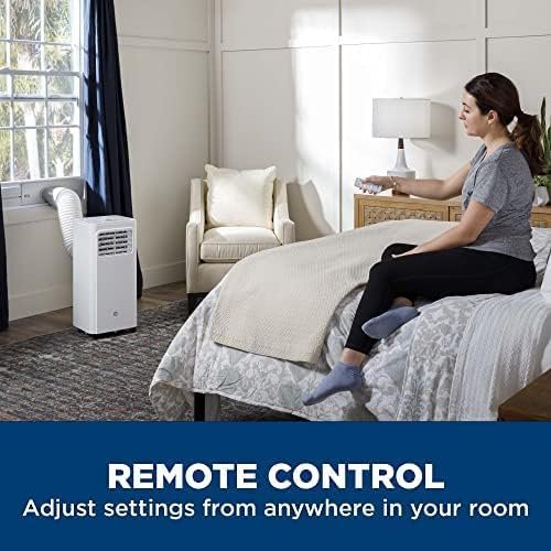 GE 8,000 BTU Portable Air Conditioner for Small Rooms up to 150 sq ft. (5,100 BTU SACC), 3-in-1 with Dehumidify, Fan and Auto Evaporation, Included Window Installation Kit