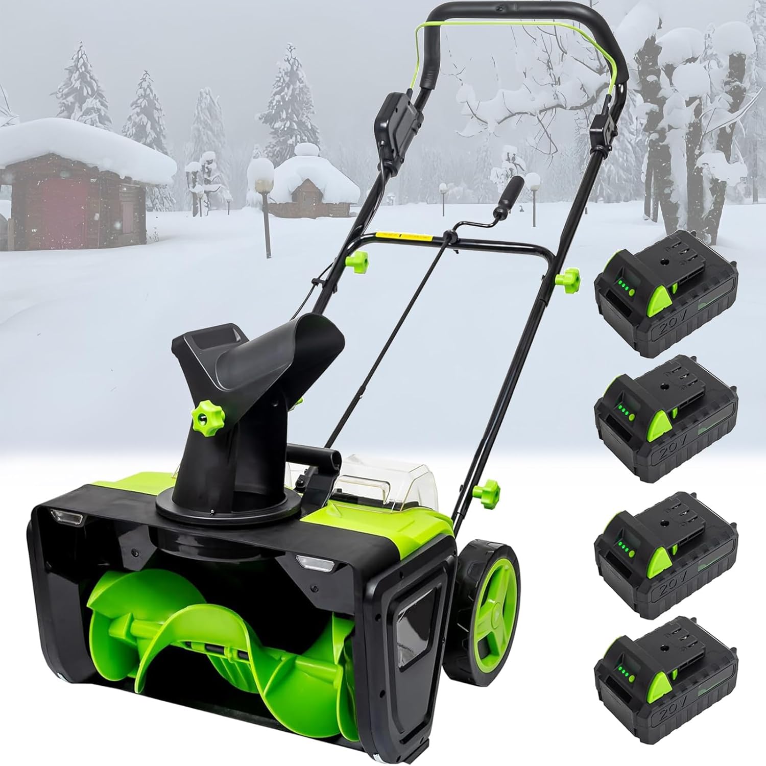 3500W Cordless Snow Blower, 20-inch Snow Thrower, Includes Non-Slip Gloves and Goggles, Brushless Motor, Suitable for Sidewalks and Driveways/Yards/Patio 4 batts