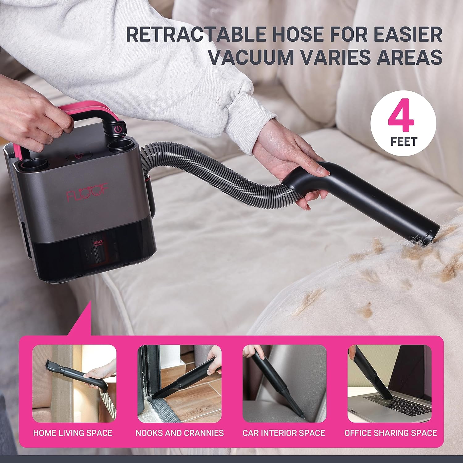 FLOOF Hand Cordless Retractable, 17000 Pa Pet Hair 2-Speed, Compact and Portable Vacuum for Car, Cube Vac, 20V Powershare Freedom (Battery and Charger Included), Gray