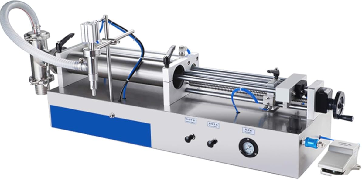 Hanchen Pneumatic Liquid Filling Machine Fully Pneumatic Liquid Dispenser Horizontal Piston Filler for Engine Oil, Honey, Laundry Detergent, Shampoo, Shower Gel (500-5000ml (16.9-169 oz))