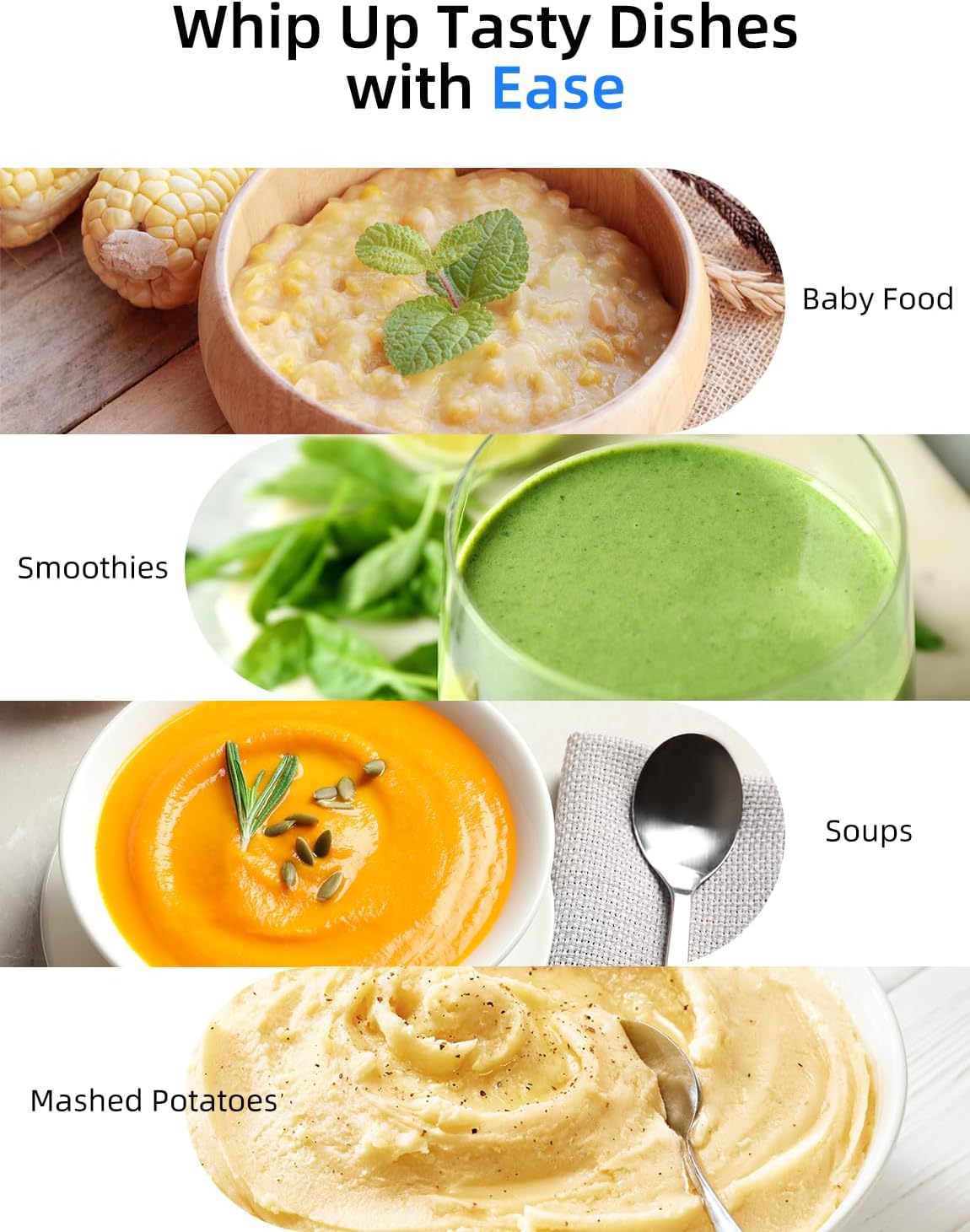 Immersion Blender, Heavy Duty Copper Motor, Stainless Steel Smart Stick with Egg Beaters, Potato Masher, Chopper/Food Processor