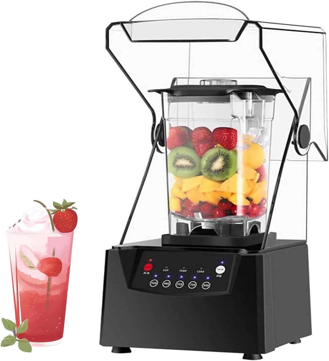 1800W Smoothie Maker Blender with Sound Enclosure, 2L Electric Stand Mixer 17000rpm Blade Ice Crusher, 5 Presets, Silent Wall Cooking Machine for Fruits