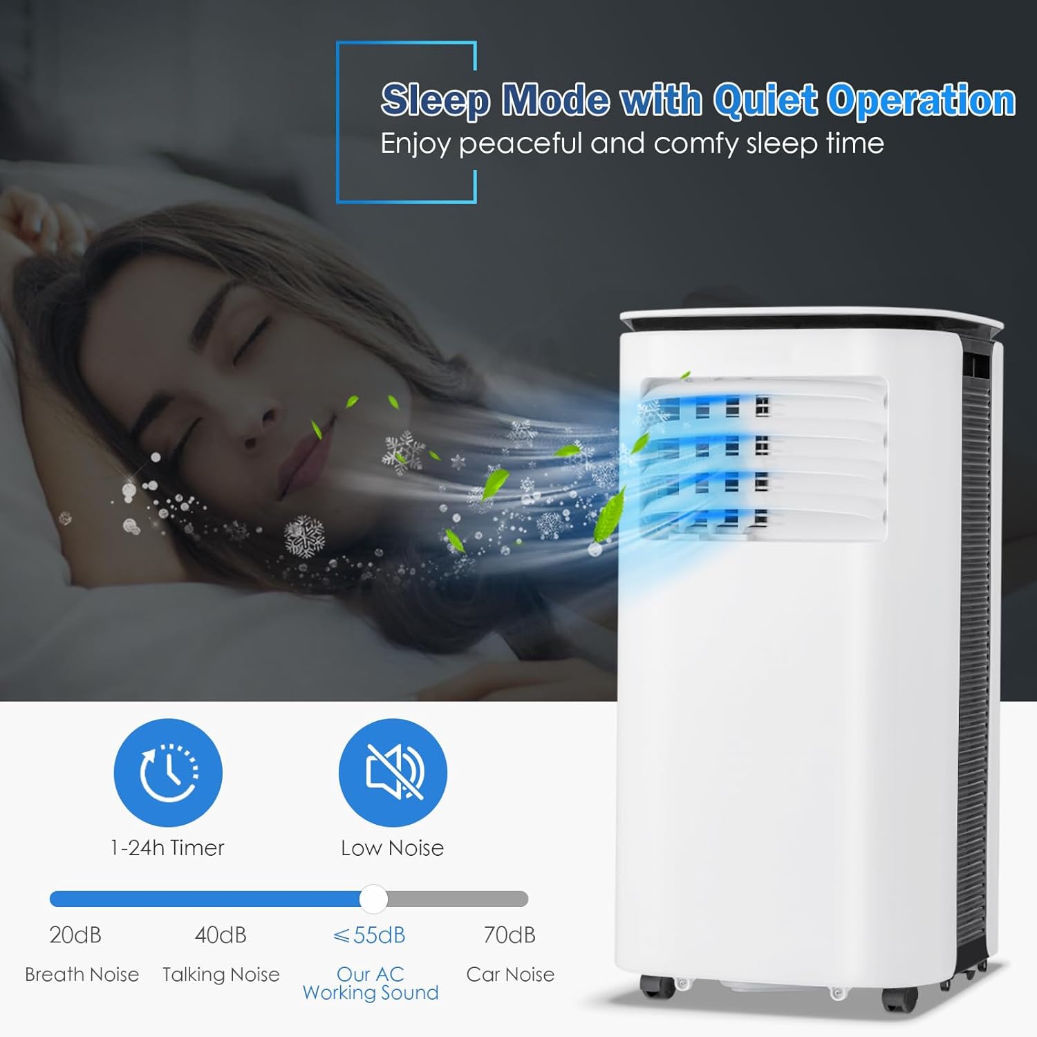 KOTEK Portable Air Conditioners, 9000 BTU Cools up to 350 Sq. Ft 4-in-1 AC Unit for Bedroom w/Sleep/Dehumidifier/Fan/Cool Mode, Window Kit/Remote Control, Room Air Conditioner Portable for Home Office