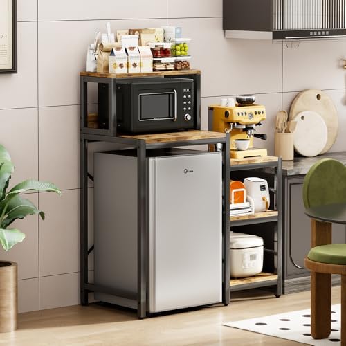 6-Tier Mini Fridge Cabinet Microwave Stand Baker Rack, Mini Fridge Stand with Storage Shelves, Microwave Oven Stand, Utility Storage Shelf for Kitchen, Living Room, Dorm, Patio.(Brown)