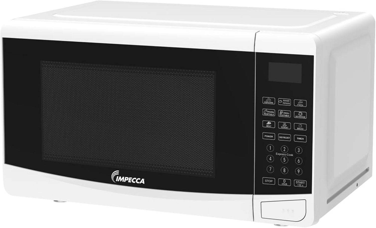 IMPECCA Countertop Microwave Oven 10 Auto Menus Defrost Timer LED 0.7 Cu. 700W 9.65” Turntable Child Lock Press to Open