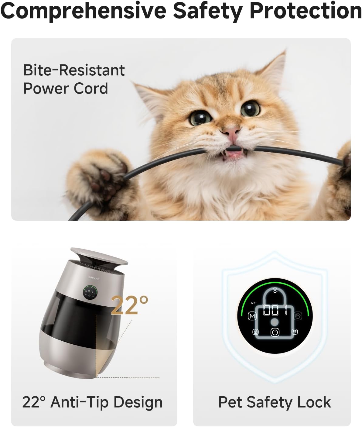 ‌Dreame Pet Air Purifier AP10 for Home Large Room, Cleans 5,386 ft² in One Hour, Smart Air Cleaner with 360° Visual Collection of Cat Hair, 3 Filters for Odor Purification, ‌Pet-Friendly Design, Glod