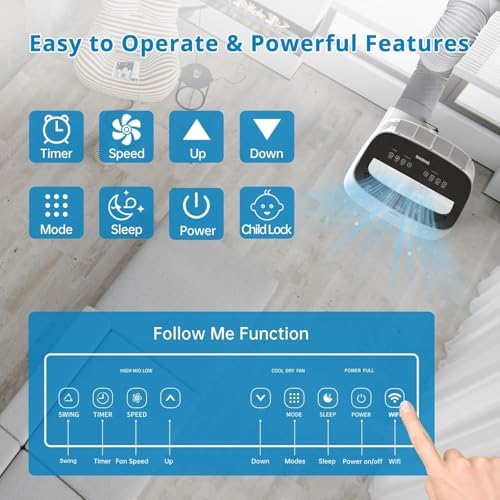 14,000 BTU Portable Air Conditioner, 3-In-1 Cooling, Fan & Dehumidifier for Up to 750 Sq.Ft, Smart AC Unit with Remote Control for Large Rooms, Offices, and Temporary Spaces