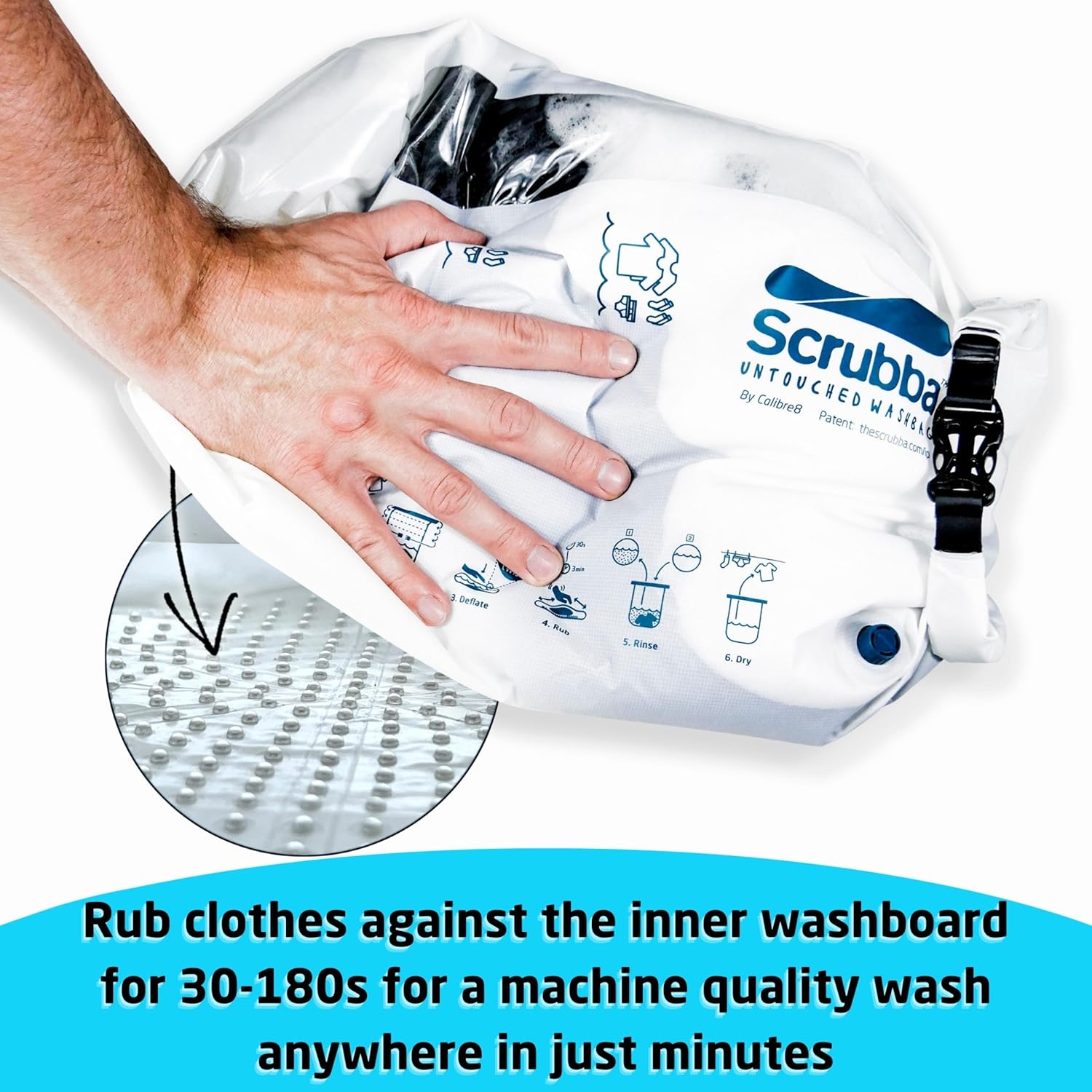 Scrubba Untouched Wash Bag - Portable Washing Machine - Eco-Friendly Manual Washing Machine for Travel, Camping, Baby Clothes - Travel Essentials, Gift - use with Laundry Detergent, & Sheets - 5.3 oz.