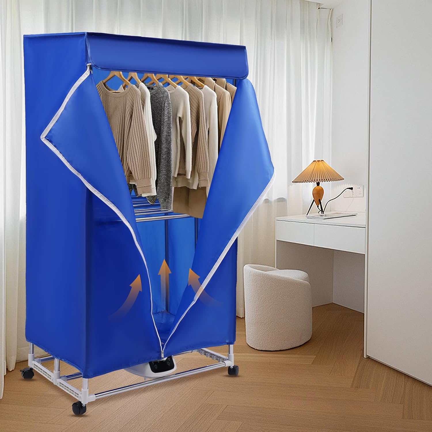 Clothes Dryer, 110V 1200-1500W Portable Travel Drying Machine Foldable Electric Clothes Dryer with Screen Touch Adjustable Time for Home,Laundry,Apartment (Blue, Screen Touch)