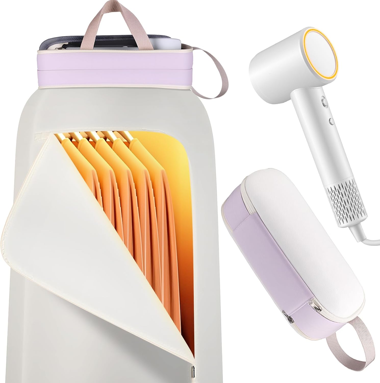 Portable clothes dryer 1300W high-speed dryer and hairdryer in one. Fast-drying for clothes, underwear, and socks, making ideal for use in hotels, travel, camping, dorms, gyms, apartments (White)