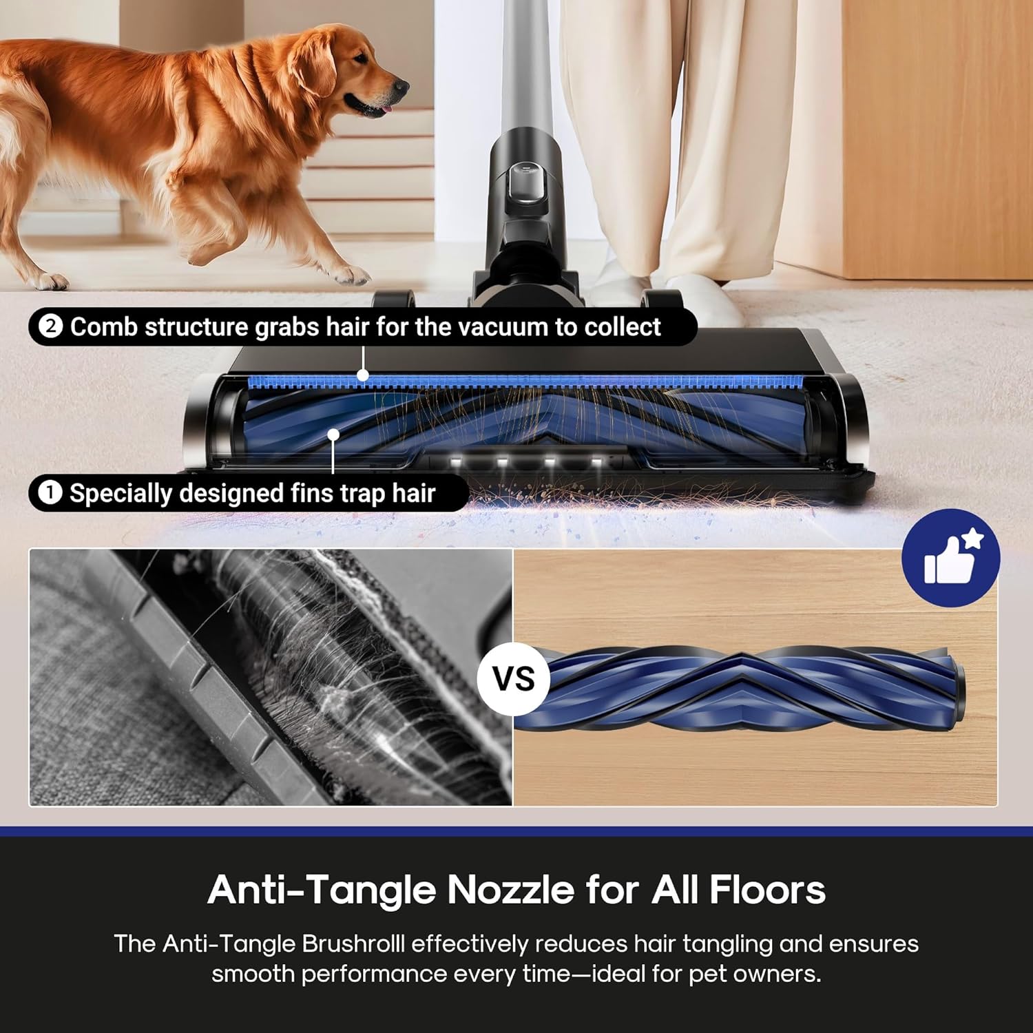 Eureka Cordless Vacuum Cleaner, Anti-Tangle Brushroll, Rechargeable Stick Vacuum, Lightweight for Carpet, Hard Floor, Pet Hair, Black NEC451BL
