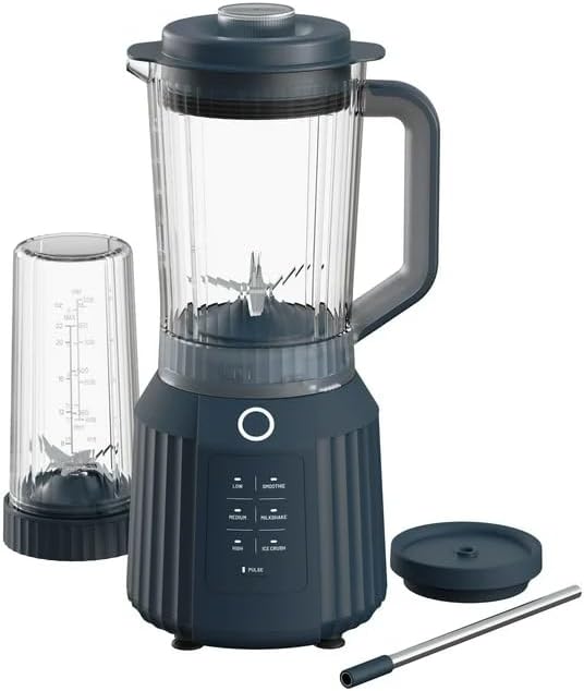 Thymes & Tables Countertop Blender Duo SmartCrush Tech 1100W with 57oz Pitcher & 25oz Cup, Smart Seal Lid, Vortex Blending, Pulse Mode, Dishwasher Safe, Ice Crush, Smoothie Preset (Atlantic Blue)