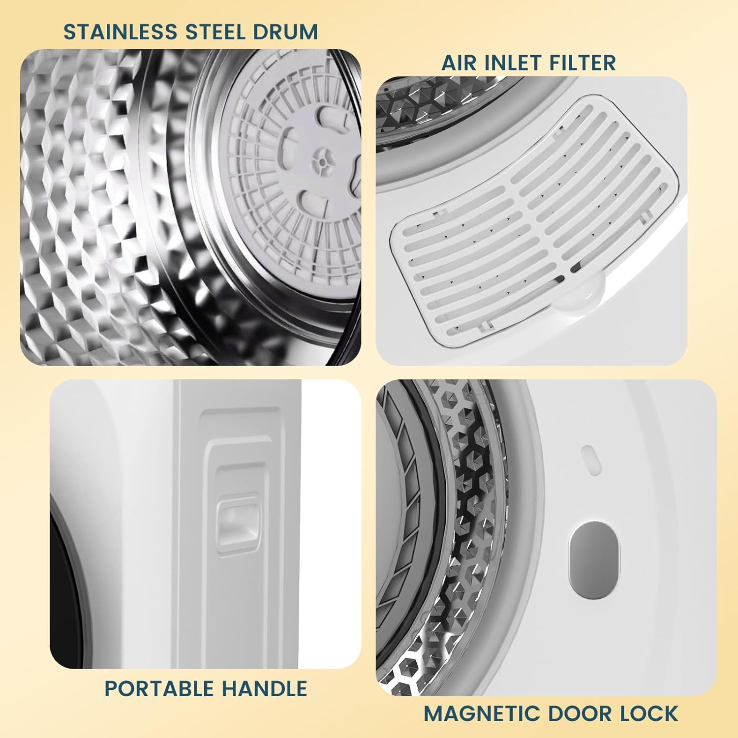 Zynkez 12Lbs Portable Clothes Dryer, 120V 850W Electric Compact Laundry Dryer with 6 Drying Modes, LED Touch Panel, Stainless Steel Tub for Apartments, Home, Dorms, RVs (White)