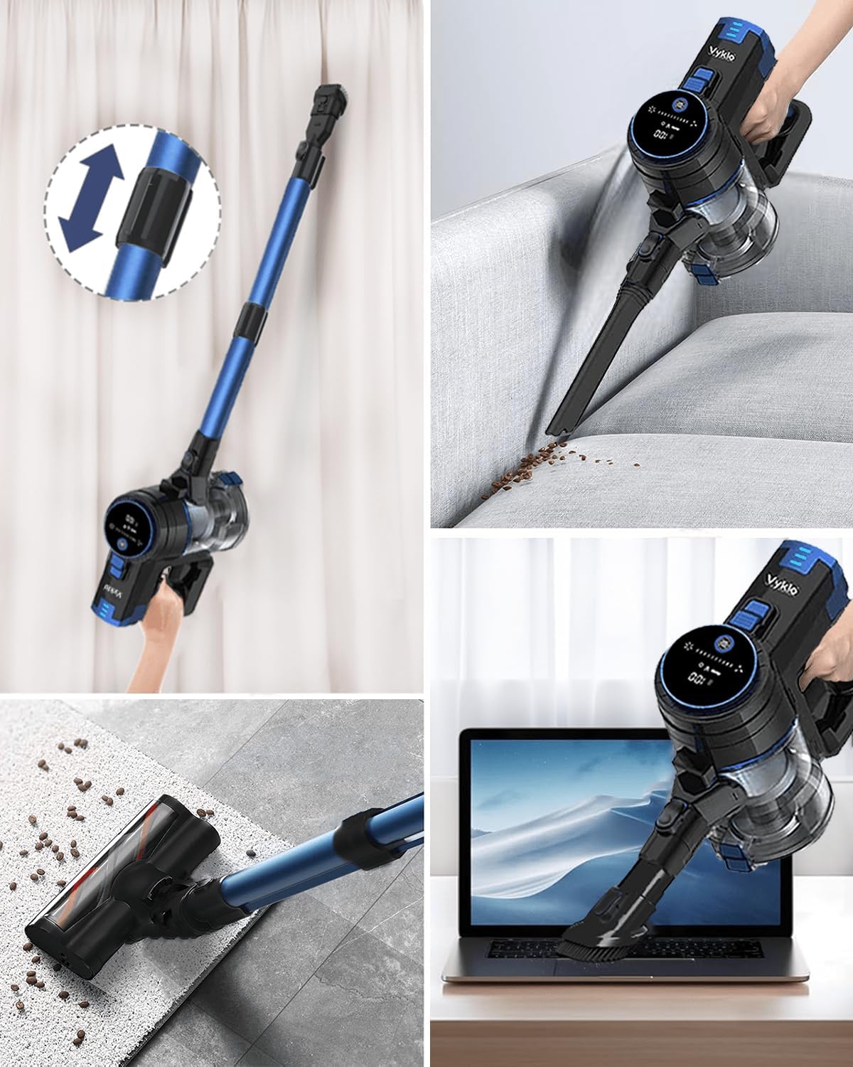 V8 Cordless Vacuum Cleaner, Powerful Suction Stick Vacuum, 55Mins Runtime, Wireless Lightweight Handheld Vacuum Cleaner for Home, Hardwood Floor, Carpet, Car, Pet Hair Cleaning (Blue)