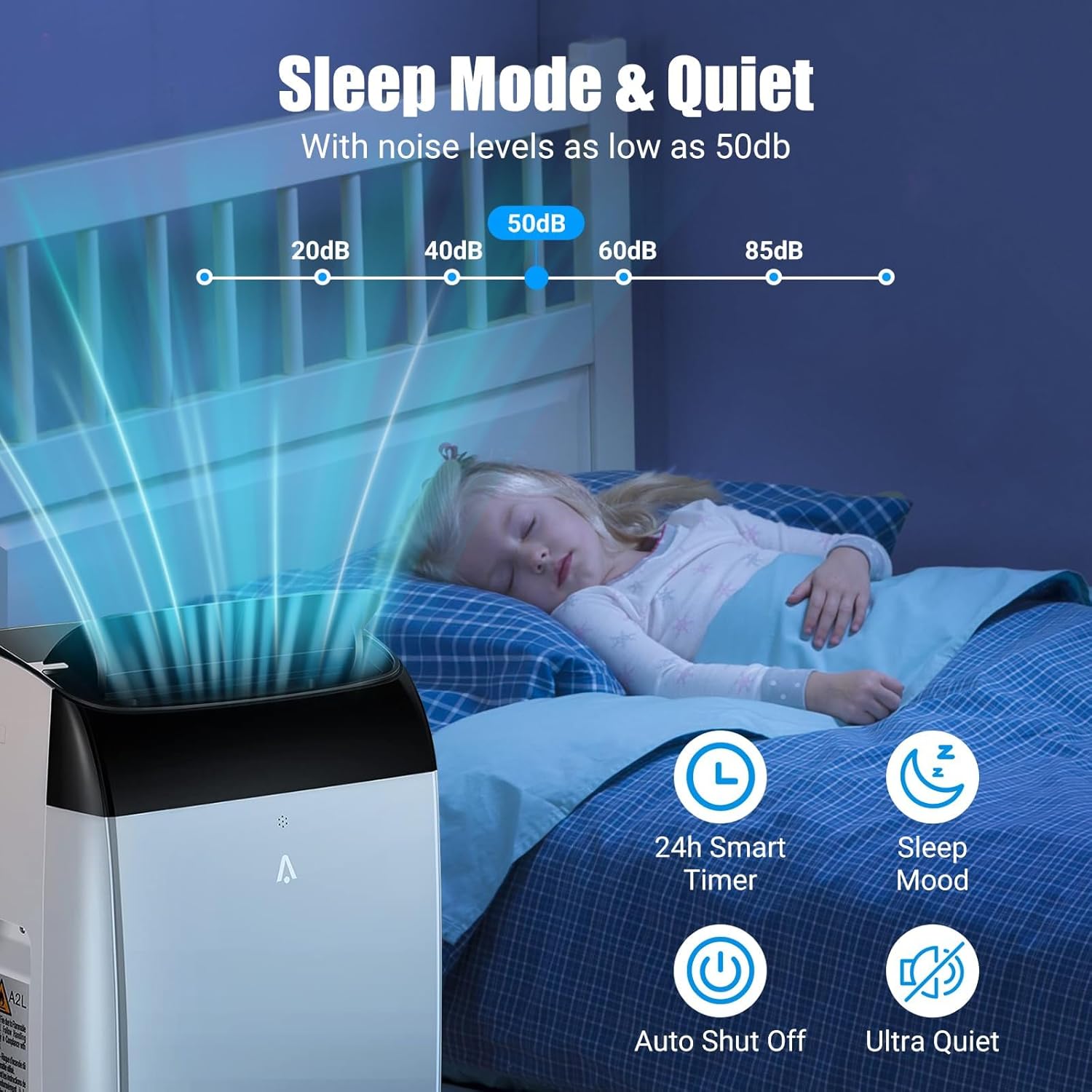 14000 BTU Portable Air Conditioner Cools up to 750 Sq.Ft, 3 in-1 Quiet Portable AC Unit with Remote Control & Installation Kits for Large Room, 3 Speed, Auto Swing, 24H Timer