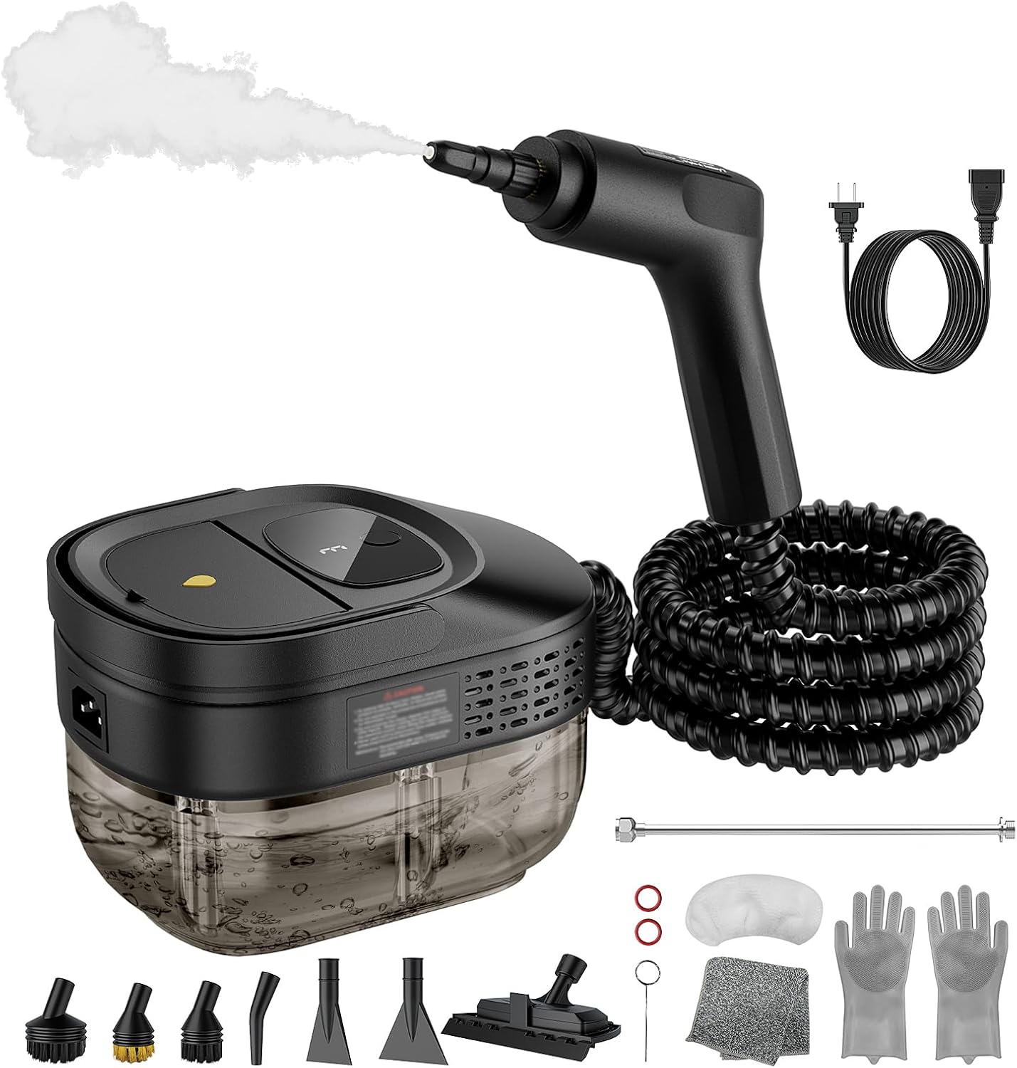 Handheld Steam Cleaner for Home, 2500W High Pressure Steamer, 15s Fast Heat-Up, 1.6L Tank, Portable Steam Cleaner for Car, Floor, Grout, Kitchen, Furniture & Bed Bugs (Black)