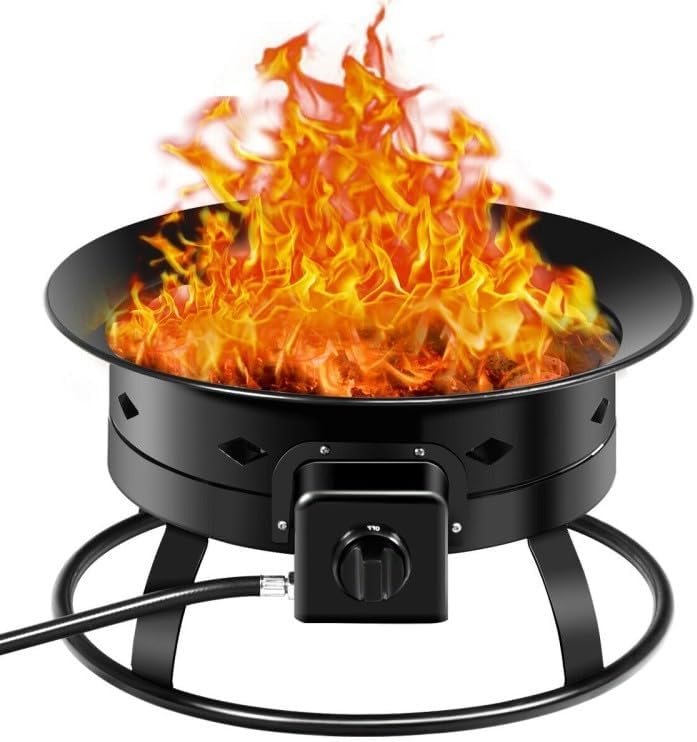 Generic Portable Outdoor Black Metal Propane Fire Pit with Cover and Carry Kit