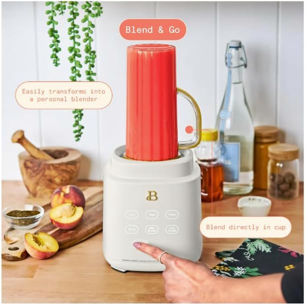 PowerExact Blender System Touch Activated 3 speeds & 4 pre-set Settings Performance With On The Go 20 oz Cup (White)