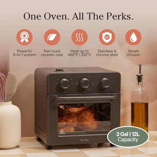 Our Place Wonder Oven | 6-in-1 Stainless Steel Air Fryer Toaster Oven Combo with Basket, Rack, Pan & Tray | Compact 13 QT Countertop Capacity - Toast, Roast, Bake, Reheat, Broil & Steam | Char